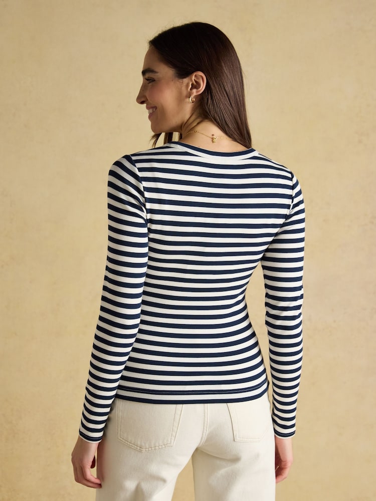 Joules Sophie Navy Stripe Long Sleeve Ribbed Fitted Top - Image 2 of 7 Joules Sophie Navy Stripe Long Sleeve Ribbed Fitted Top - Image 2 of 7