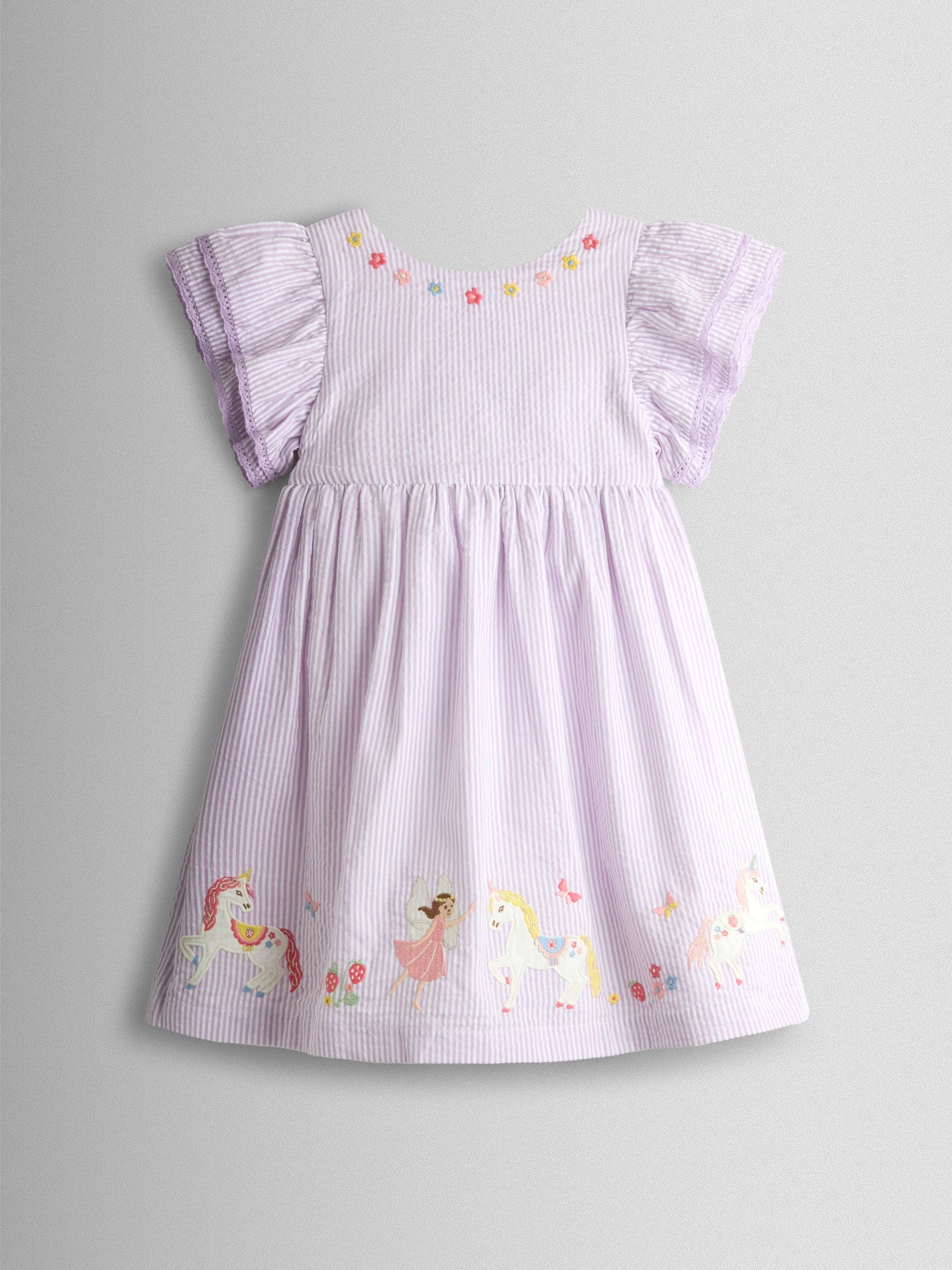 Jojo Maman Bébé Women's Lilac Unicorn Appliqué Frill Sleeve Dress