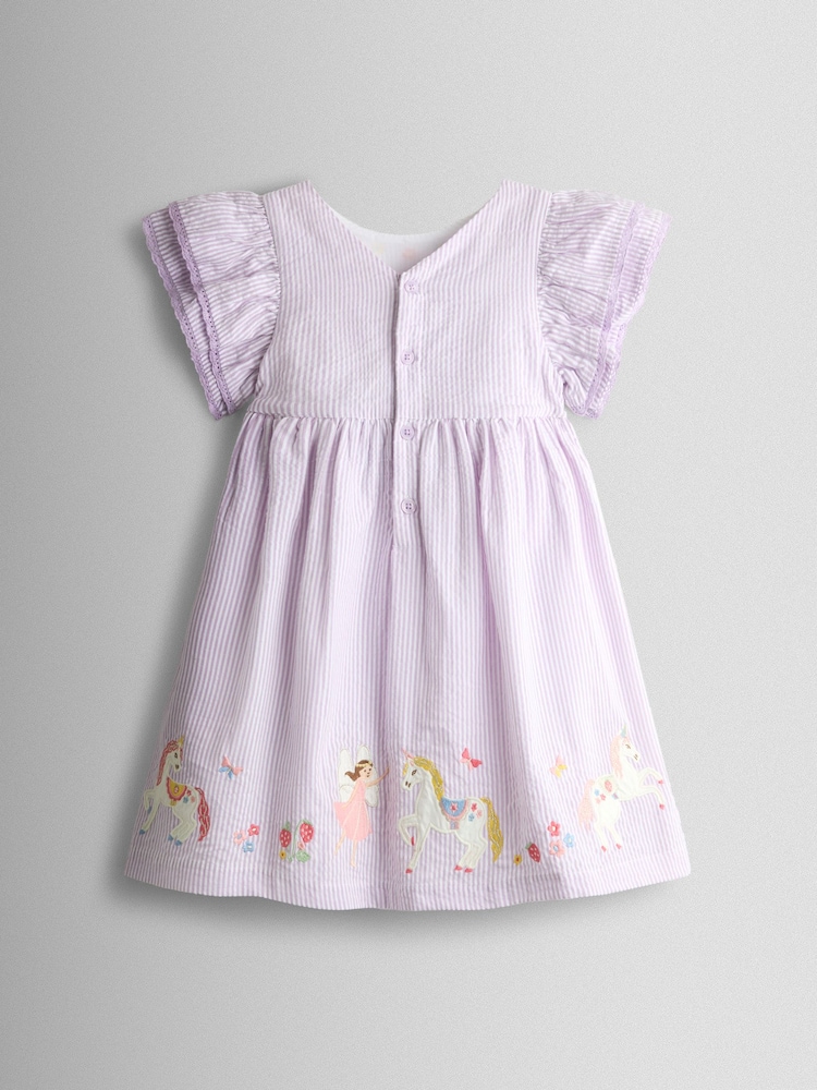 JoJo Maman Bébé Lilac Unicorn Appliqué Frill Sleeve Dress - Image 2 of 4