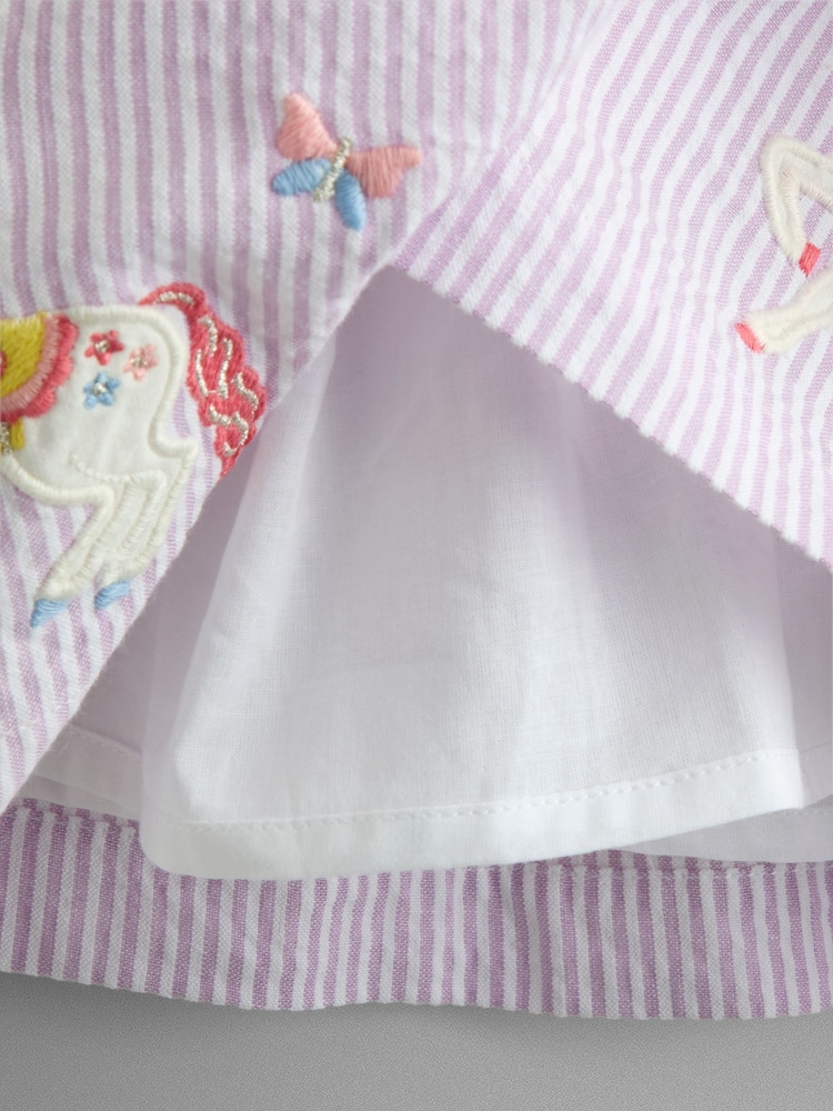 JoJo Maman Bébé Lilac Unicorn Appliqué Frill Sleeve Dress - Image 4 of 4