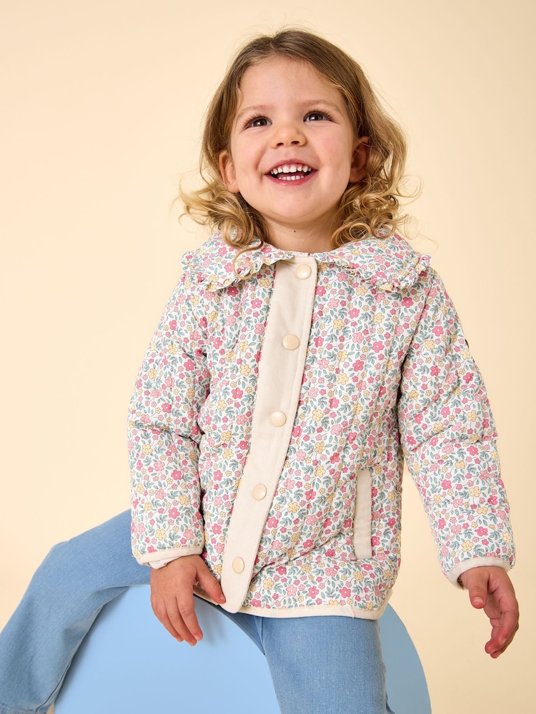JoJo Maman Bébé Cream Ditsy Floral Quilted Jacket - Image 1 of 9