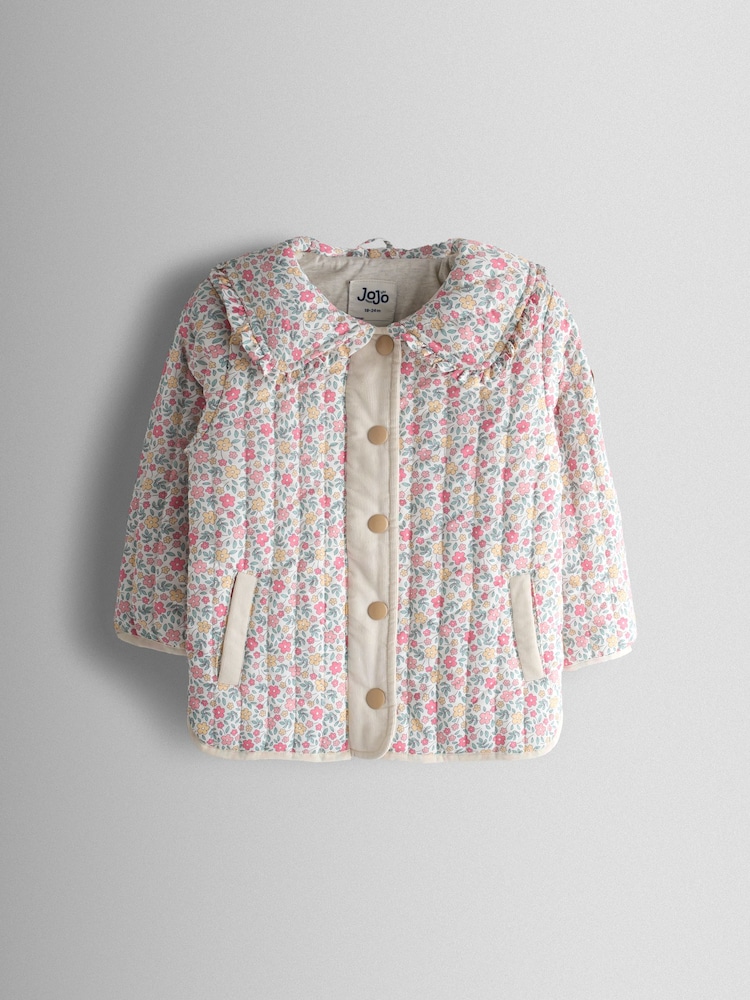 JoJo Maman Bébé Cream Ditsy Floral Quilted Jacket - Image 2 of 9