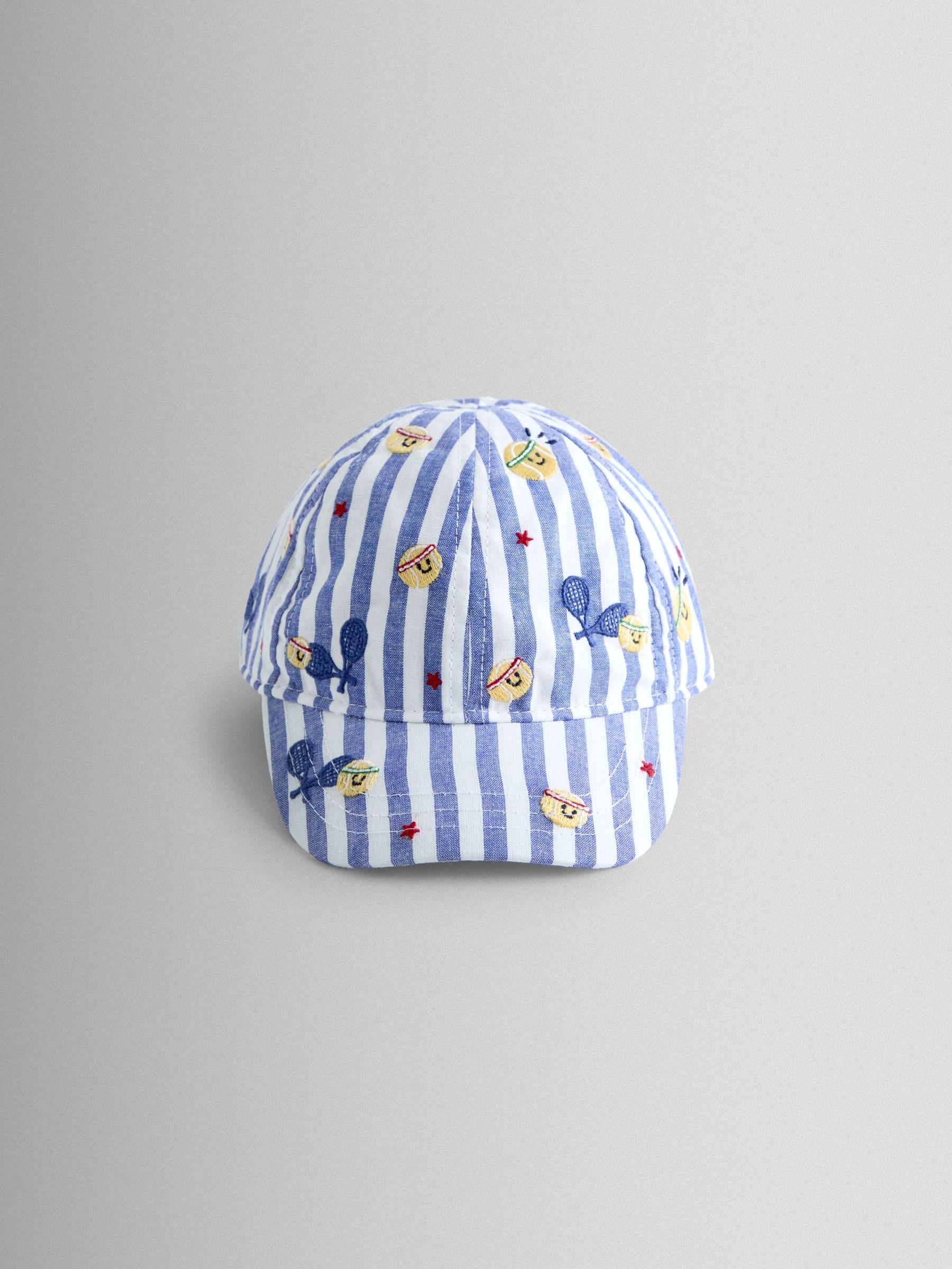 Jojo Maman Bébé Blue Tennis Stripe Embroidered Cap