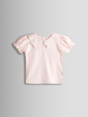 JoJo Maman Bébé Pink Broderie Collar T-shirt - Image 1 of 3