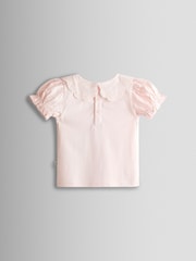 JoJo Maman Bébé Pink Broderie Collar T-shirt - Image 2 of 3