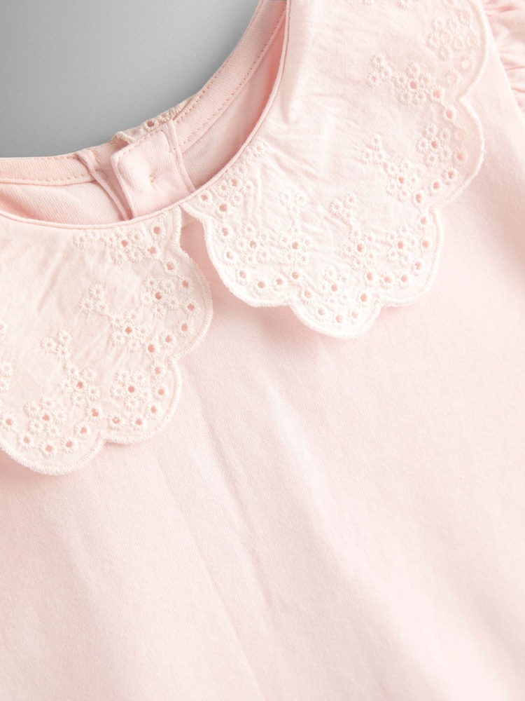 JoJo Maman Bébé Pink Broderie Collar T-shirt - Image 3 of 3 JoJo Maman Bébé Pink Broderie Collar T-shirt - Image 3 of 3