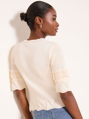 Lipsy Cream Broderie Frill Crochet Knit Short Sleeve T-Shirt - Image 4 of 4