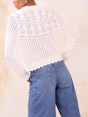 Lipsy White Heart Buttoned Stitchy Scallop Knitted Cardigan - Image 2 of 4