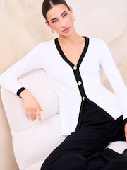 Lipsy Tipped V-Neck Buttoned Knit Cardigan - Imagen 1 de 4
