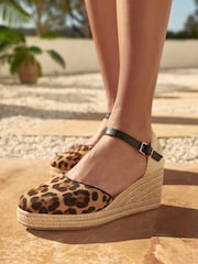 Love & Roses Animal Faux Suede Closed Toe Mid Heel Summer Wedges - Image 2 of 4