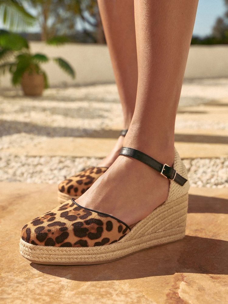 Love & Roses Animal Faux Suede Closed Toe Mid Heel Summer Wedges - Image 2 of 4