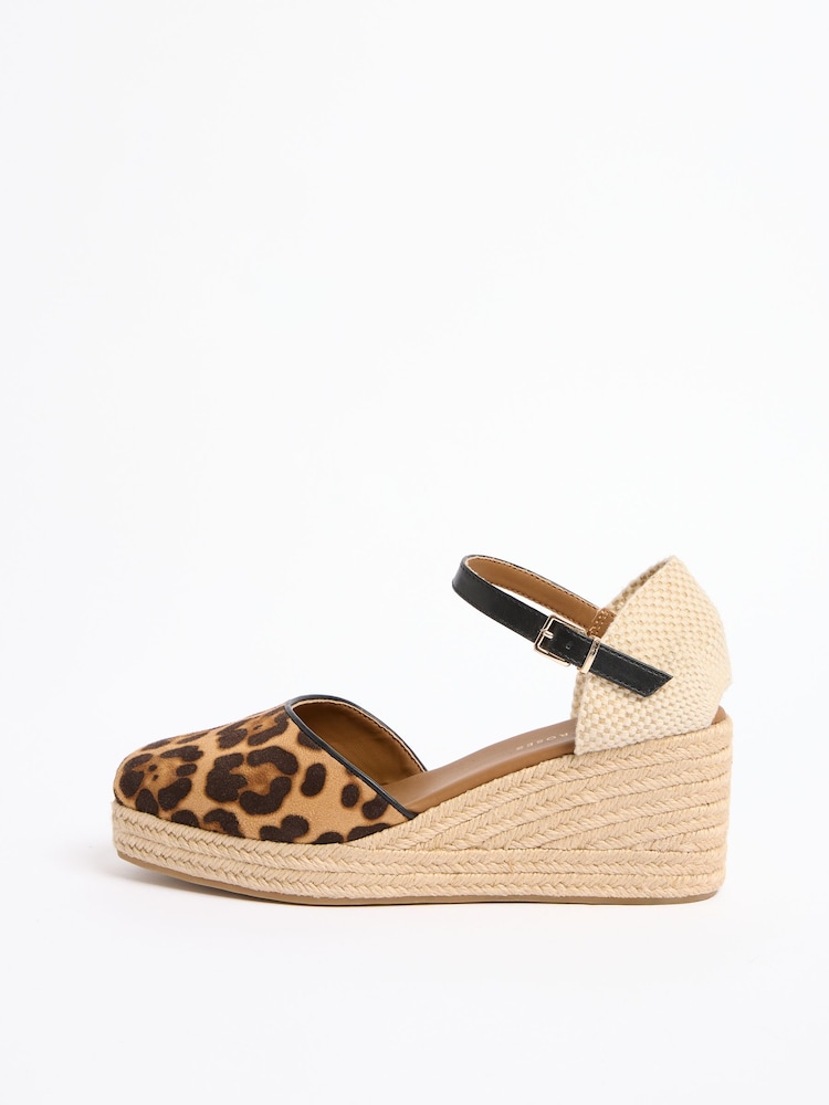 Love & Roses Leopard Print Faux Suede Closed Toe Mid Heel Summer Wedges - Image 6 of 6 Love & Roses Leopard Print Faux Suede Closed Toe Mid Heel Summer Wedges - Image 6 of 6