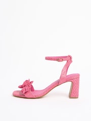Love & Roses Pink Raffia Floral Corsage Mid Block Heel Occasion Sandals - Image 5 of 5
