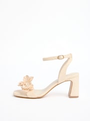 Love & Roses White Raffia Floral Corsage Mid Block Heel Occasion Sandals - Image 6 of 6