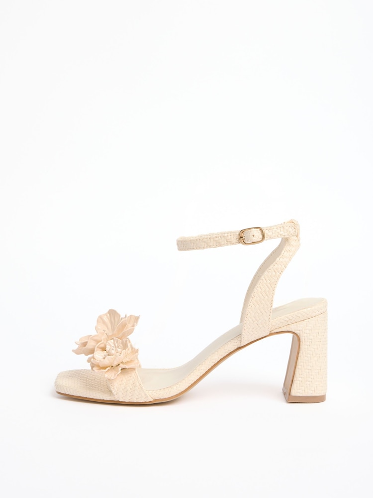 Love & Roses White Raffia Floral Corsage Mid Block Heel Occasion Sandals - Image 6 of 6 Love & Roses White Raffia Floral Corsage Mid Block Heel Occasion Sandals - Image 6 of 6