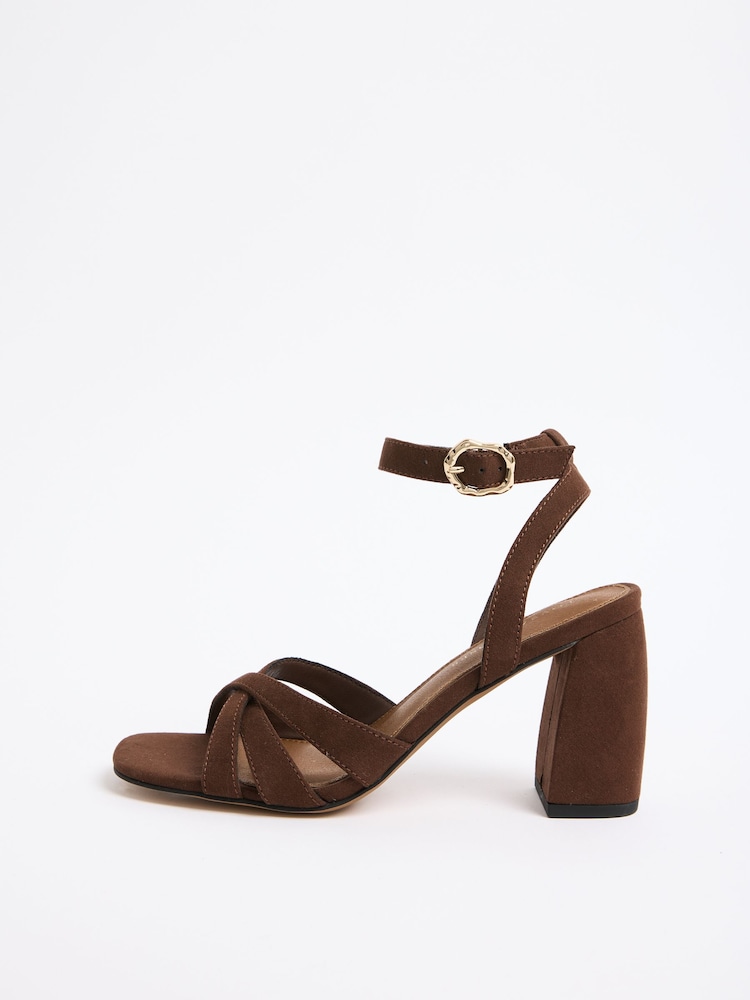 Love & Roses Chocolate Brown Flared Block Heel Faux Suede Sandals - Image 5 of 5