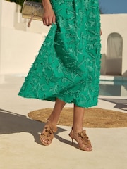 חום בהיר - Love & Roses Suede Floral Corsage Mid Stiletto Heel Occasion Sandals - תמונה 2 מתוך 4