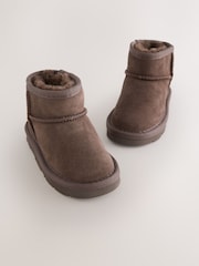 Chocolate Brown Water Repellent Standard Fit (F) Print Suede Pull On Boots - Image 3 of 5