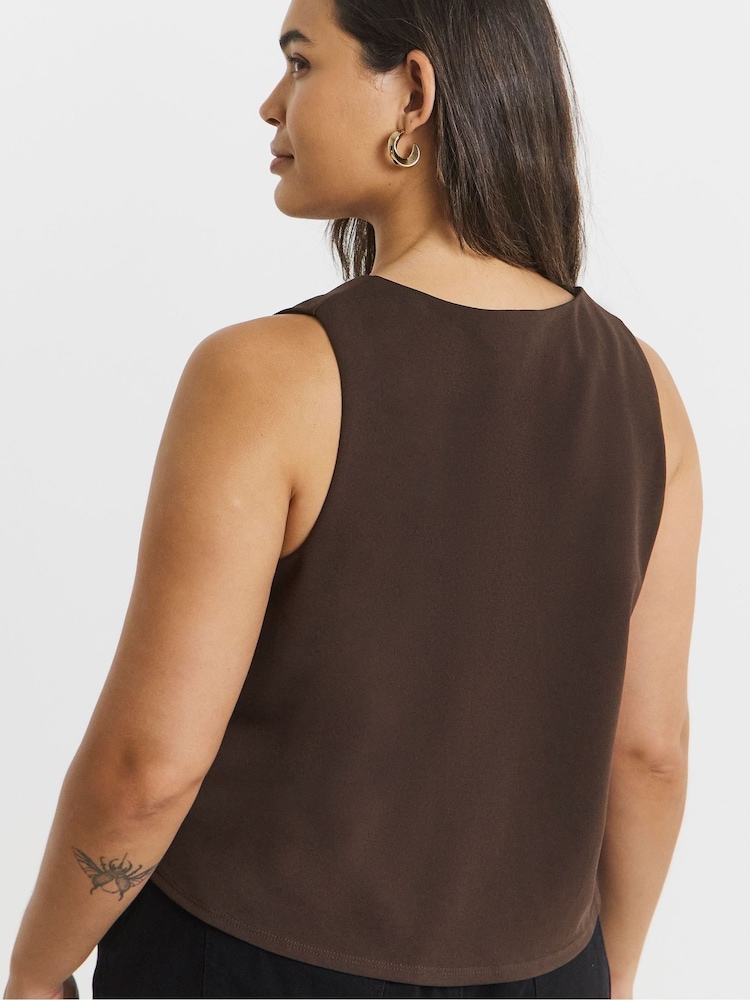 Simply Be Brown Scuba Crepe Longline Waistcoat - Image 2 of 4 Simply Be Brown Scuba Crepe Longline Waistcoat - Image 2 of 4