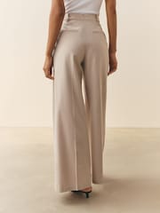 Nothing Ordinary Neutral Premium Tailored Wide Leg Trousers With Pleat Detail With Wool - Image 3 of 5