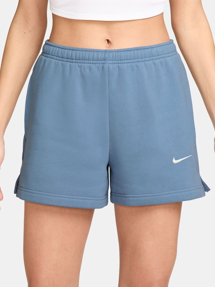 Nike Work Blue Studio Fleece Mid Rise Shorts - Image 1 of 4 Nike Work Blue Studio Fleece Mid Rise Shorts - Image 1 of 4
