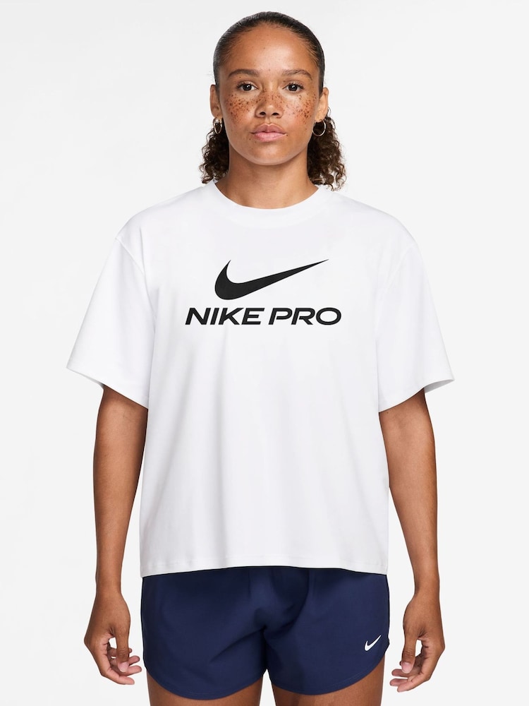 Nike White Pro Dri-FIT Loose Short-Sleeve Top - Image 1 of 3