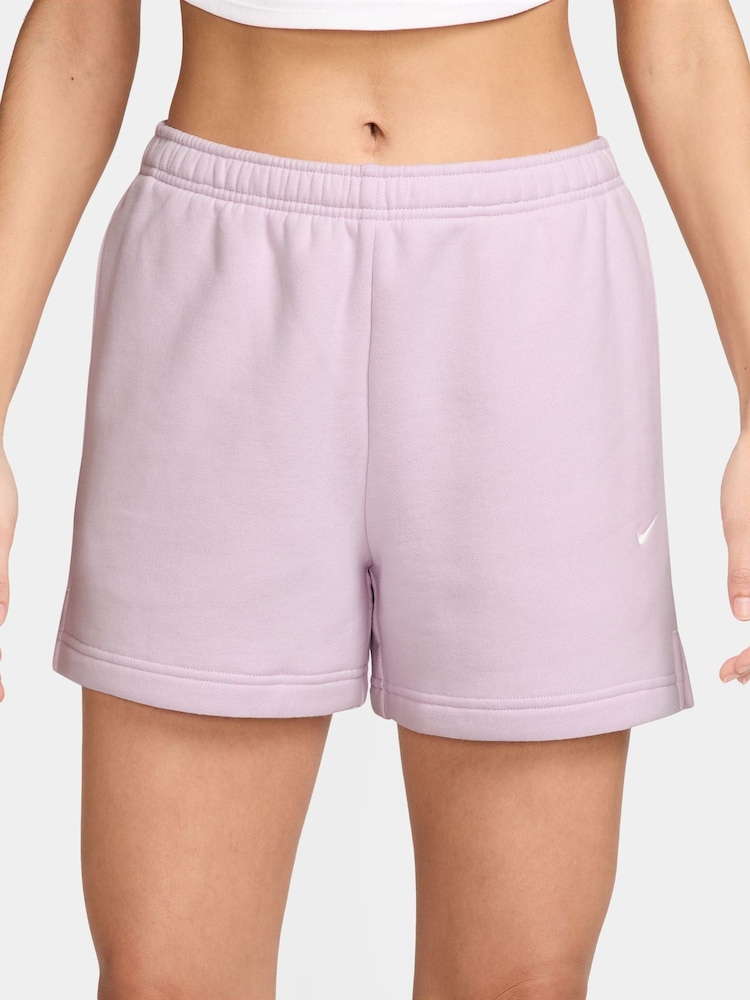Nike Bleached Lilac Studio Fleece Mid Rise Shorts - Image 1 of 4 Nike Bleached Lilac Studio Fleece Mid Rise Shorts - Image 1 of 4