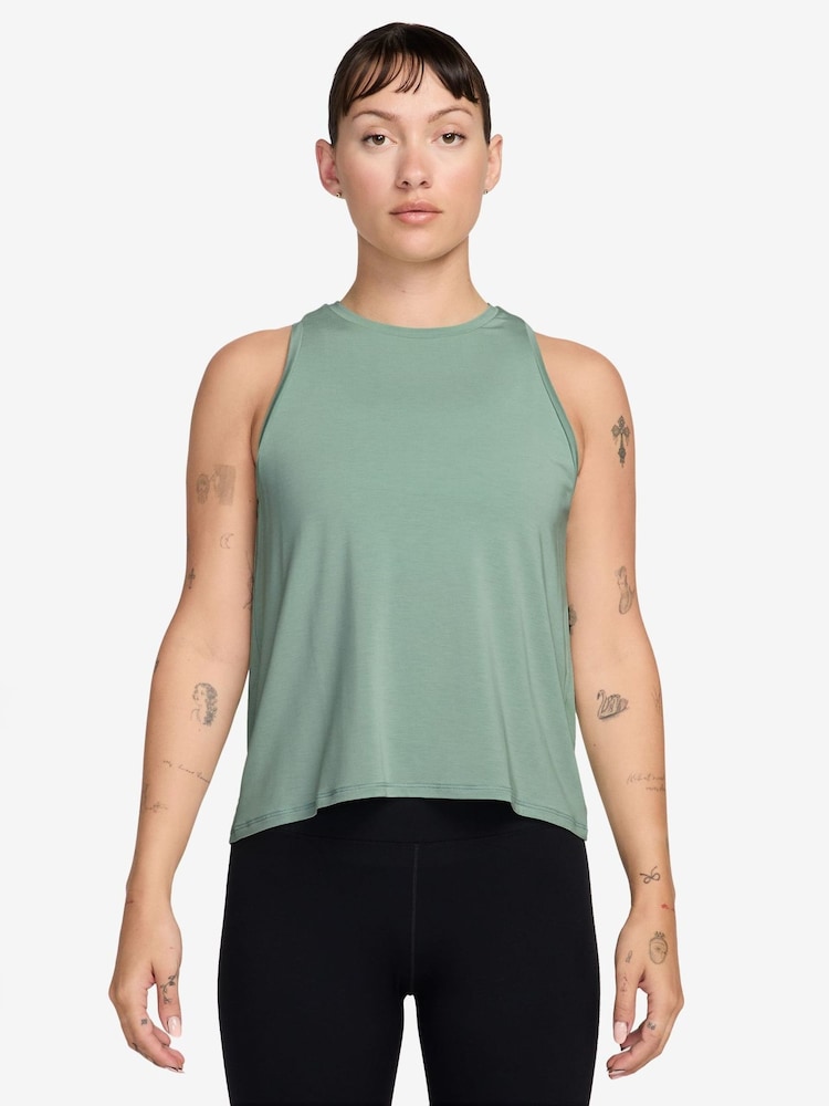 Nike Steam Green Zenvy Dropped Hem Dri-FIT Vest Top - Image 1 of 3