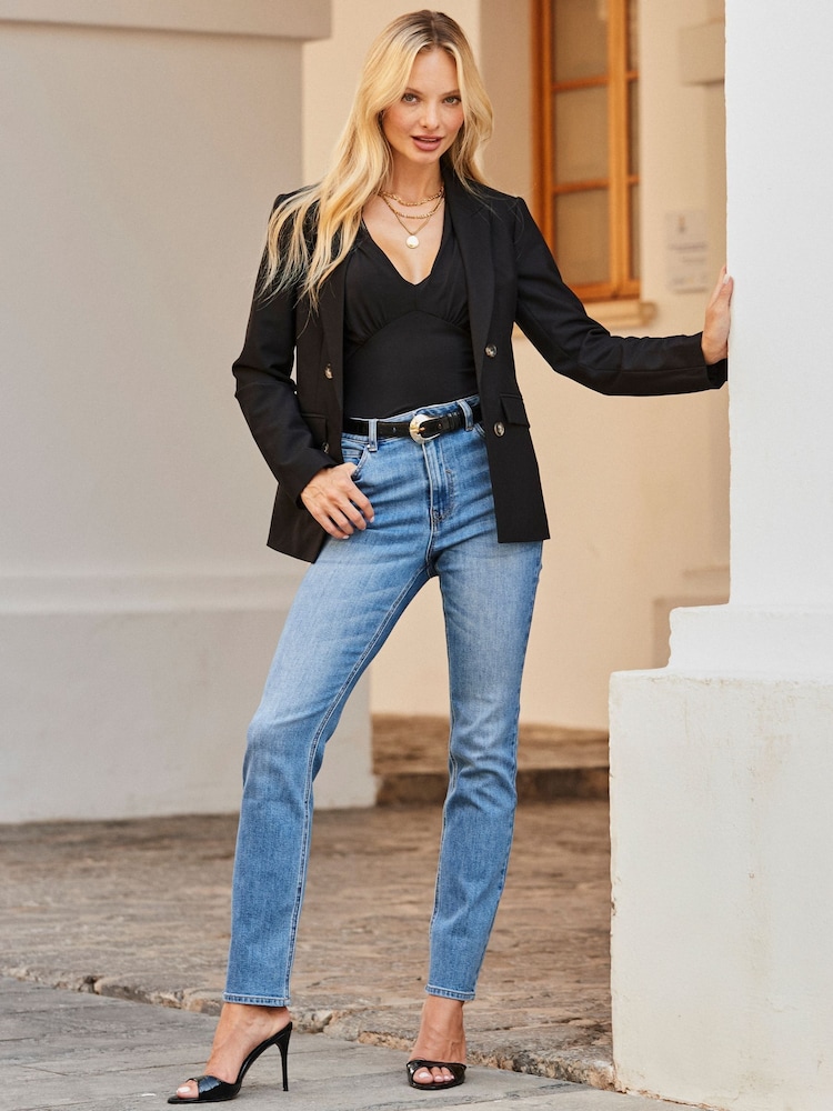 Sosandar Black Fitted Blazer - Image 2 of 5 Sosandar Black Fitted Blazer - Image 2 of 5