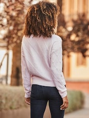 Sosandar Pink Pointelle Diamente Embellished Jumper - Image 2 of 5