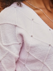 Sosandar Pink Pointelle Diamente Embellished Jumper - Image 5 of 5