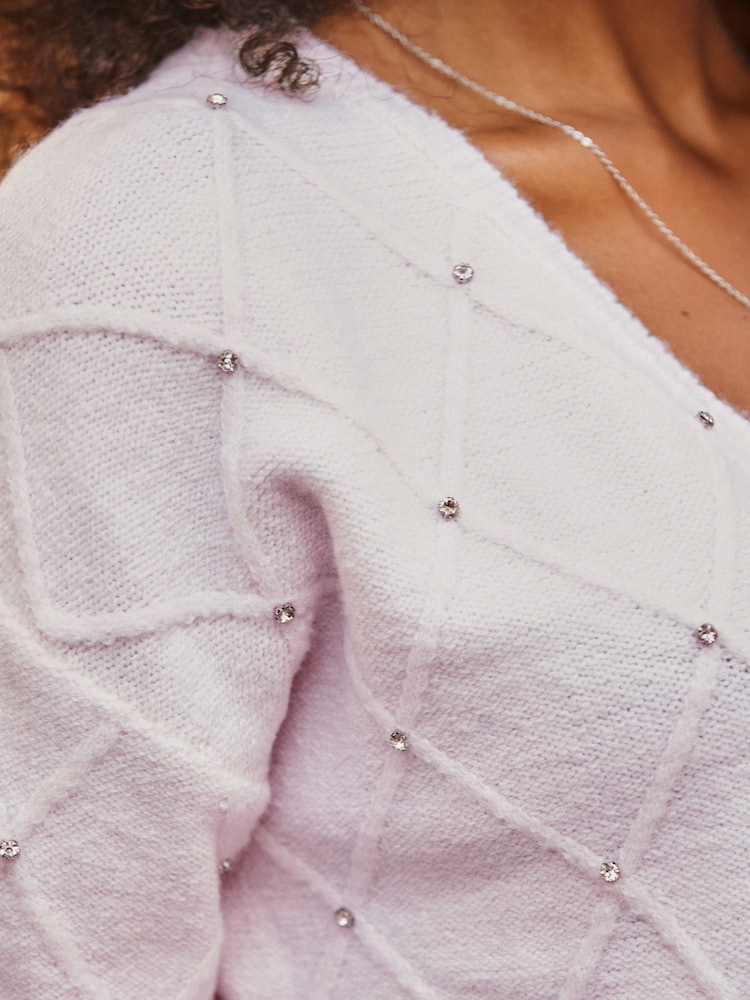 Sosandar Pink Pointelle Diamente Embellished Jumper - Image 5 of 5 Sosandar Pink Pointelle Diamente Embellished Jumper - Image 5 of 5