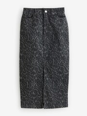 Sosandar Grey Leopard Print Denim Midi Skirt - Image 1 of 1