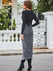 Sosandar Grey Leopard Print Denim Midi Skirt - Image 3 of 6