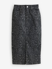Sosandar Grey Leopard Print Denim Midi Skirt - Image 6 of 6
