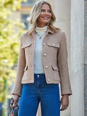 Sosandar Natural Boucle Jacket With Gold Buttons - Image 1 of 5