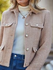 Sosandar Natural Boucle Jacket With Gold Buttons - Image 4 of 5