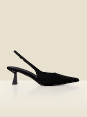 Sosandar Black Faux Suede Kitten Heel Slingback Court Shoes - Image 1 of 4