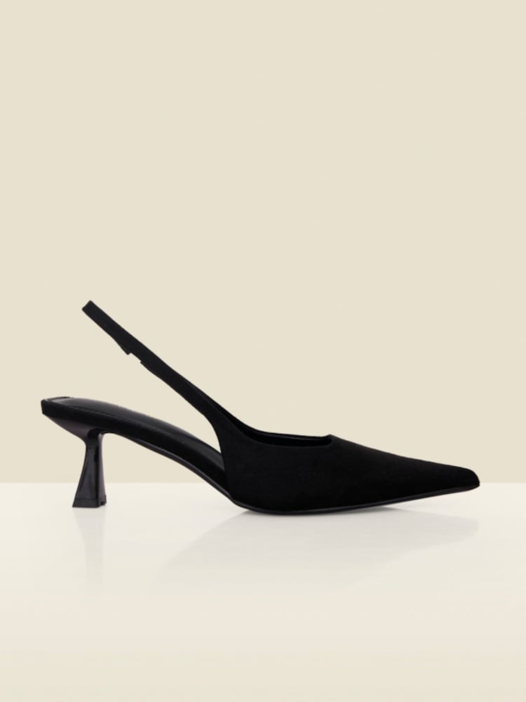 Sosandar Black Faux Suede Kitten Heel Slingback Court Shoes - Image 1 of 4