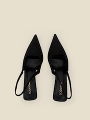 Sosandar Black Faux Suede Kitten Heel Slingback Court Shoes - Image 3 of 4