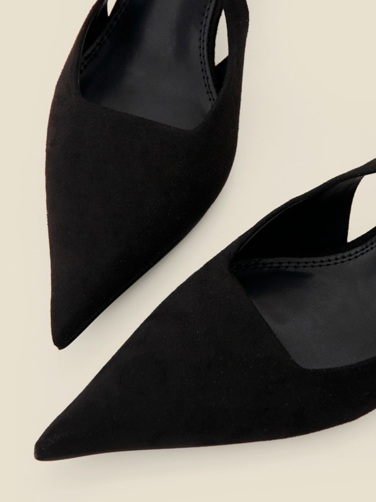 Sosandar Black Faux Suede Kitten Heel Slingback Court Shoes - Image 4 of 4