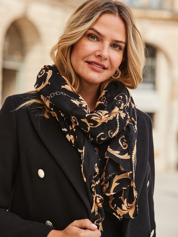 Sosandar Black Chain Print Scarf - Image 3 of 3 Sosandar Black Chain Print Scarf - Image 3 of 3