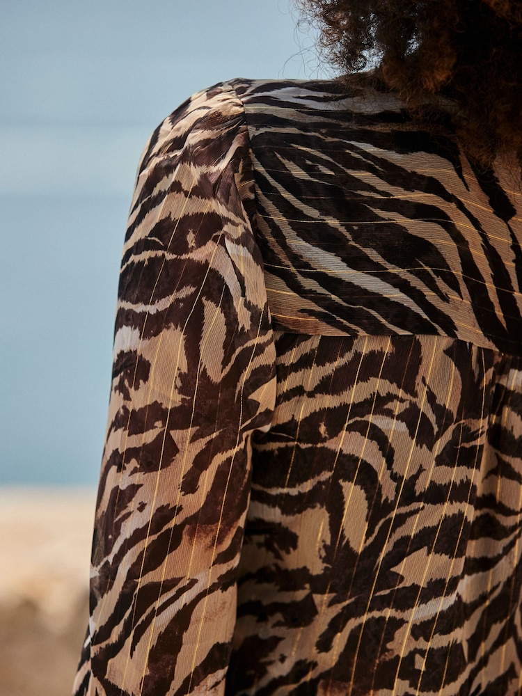Sosandar Brown Animal Print Tie Neck Blouse - Image 5 of 5 Sosandar Brown Animal Print Tie Neck Blouse - Image 5 of 5