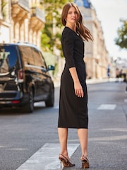 Sosandar Black Belted Midi Dress - Image 3 of 5