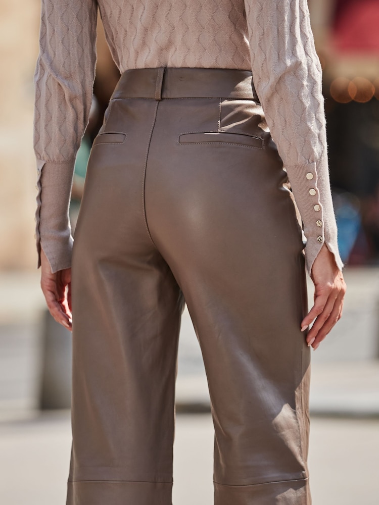 Sosandar Natural Wide Leg Leather Trousers - Image 5 of 5 Sosandar Natural Wide Leg Leather Trousers - Image 5 of 5