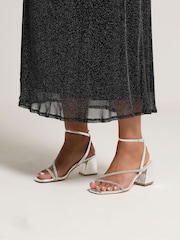 Yours Curve Silver Extra-Wide Fit Diamante Block Sandals - Image 1 of 5