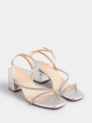 Yours Curve Silver Extra-Wide Fit Diamante Block Sandals - Image 2 of 5