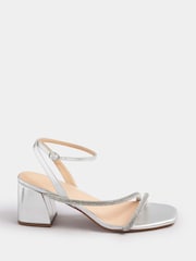 Yours Curve Silver Extra-Wide Fit Diamante Block Sandals - Image 3 of 5