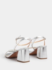 Yours Curve Silver Extra-Wide Fit Diamante Block Sandals - Image 4 of 5