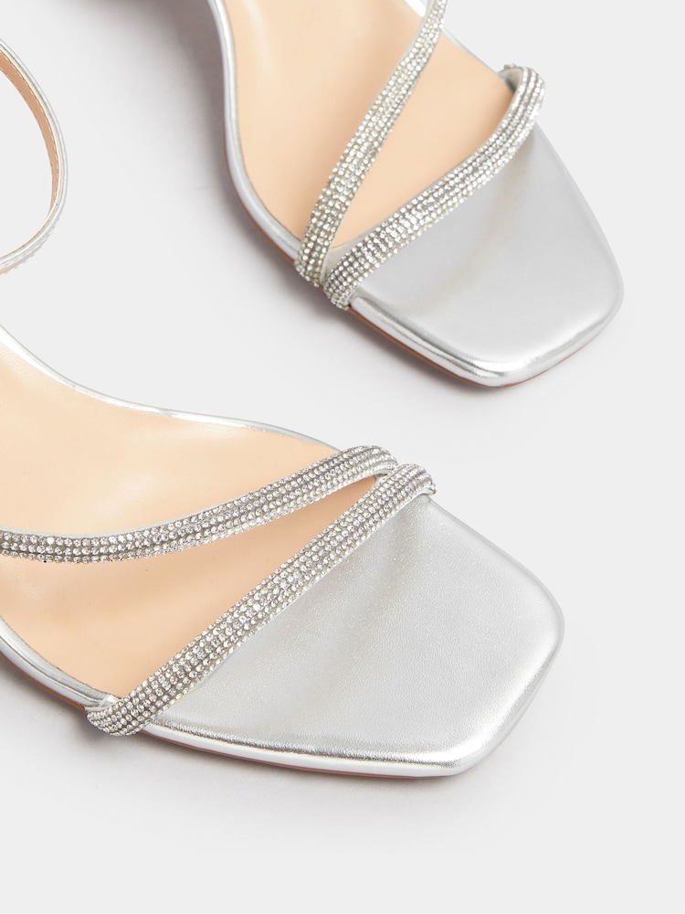 Yours Curve Silver Extra-Wide Fit Diamante Block Sandals - Image 5 of 5